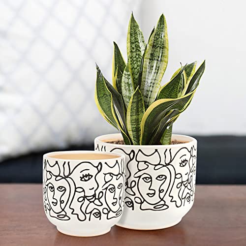 Gohearin Ceramic Planter - 6.6+5.4 Inch Flower Pot W/Drain Hole Forindoor Or Outdoor, Gardening Decoration Gift -Face Image Flowerpot - Set Of 2 #TOP7