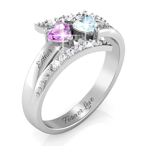 Wendy Made Personalized Love Heart Promise Rings For Her Sterling Silver Couples Engagement Name Ring For Women Mothers Ring With 5A Cubic Zirconia Birthstones Jewelry For Women (Silver, 7) #TOP4