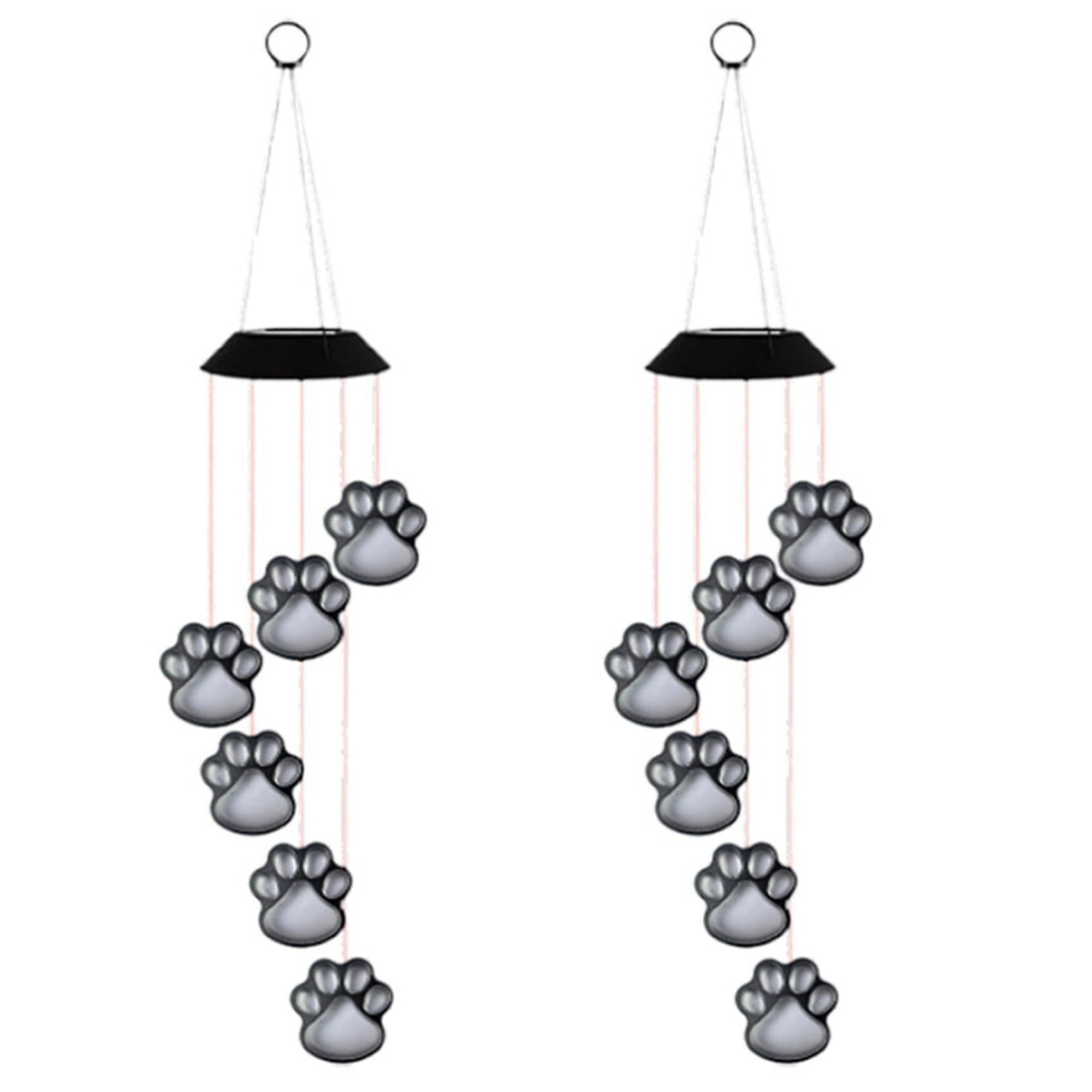 Hndhbfgrt 2X Solar LED Wind Chime Lamp Paws Print Solar Wind Chime Cats Dog Pet Pawprint Solar IP65 Waterproof Hanging
