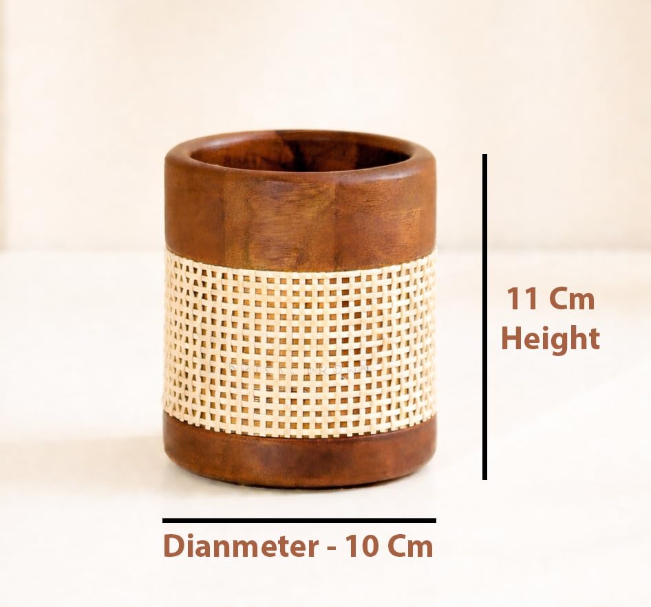 Image of Wooden Cutlery Holder for Kitchen Counter (Round Cutlery) | Vervique Emporium Wooden Cutlery Holder with Removable Compartments