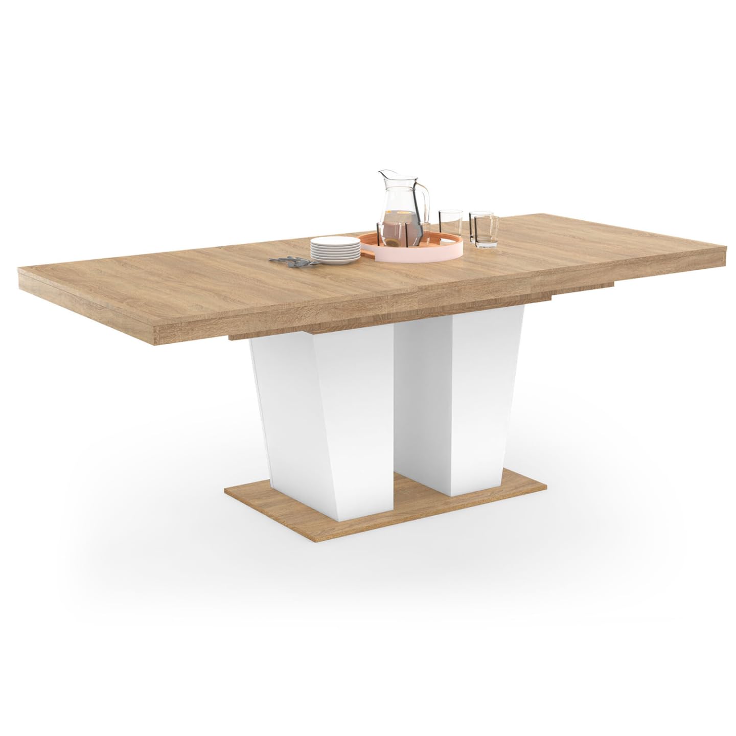 IDMarket - ELIAD mesa de comedor rectangular extensible 6-​10 personas madera y blanco 160-​200 cm