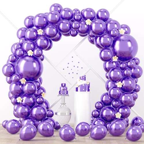 Image of Voircoloria 90pack Metallic Purple Balloons Different Size 18 /12 /10 /5 Inch Metallic Purple Balloon Garland Arch Kit for Graduation, Wedding, Birthday, Anniversary, New Year Party Decorations