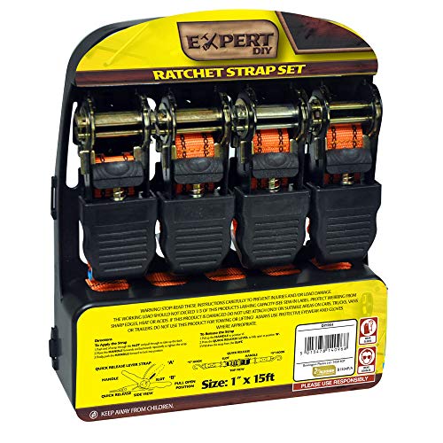 Kingfisher DIYRS4 1-Inch x 15 ft Ratchet Straps - Orange (Pack of 4) - Packaging may vary