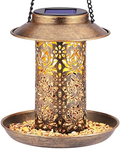 SWEETFULL Solar Bird Feeder for Outdoors Hanging, Metal Wild Bird...