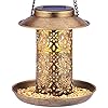 SWEETFULL Solar Bird Feeder for Outdoors Hanging, Metal Wild Bird Feeder for Cardinals Solar Garden Lantern with S Hook as Gift Ideas for Bird Lovers (2LBs Heavy Duty Weather Resistance birdfeeders)