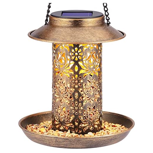 SWEETFULL Solar Bird Feeder for Outdoors Hanging, Metal Wild Bird Feeder for Cardinals Solar Garden Lantern with S Hook as Gift for Bird Lovers (2LBs Heavy Duty birdfeeders)