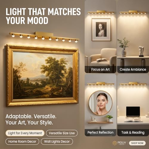 Image of 11-Head Gold Metal Mirror Wall Light | 3-Color CCT (Warm + Natural + Cold White) | 90cm LED Vanity Bar Light for Bathroom & Bedroom