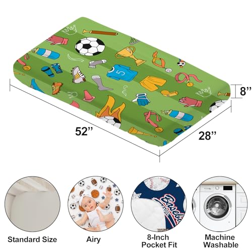 Image of 4 Pack Sports Baseball Crib Sheet Set for Boys, Neutral Soft Breathable Fitted Vintage Crib Sheet, Baseball Nursery Decor for Standard Crib and Toddler Bed Mattresses 28 x 52 in