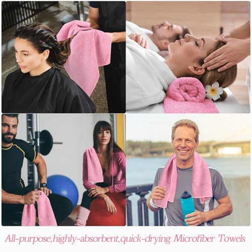 Image of Shimeyao 40 Pack Bleach Proof Towels Microfiber Absorbent Resistant Hair Hand Towels Bulk Quick Dry for Barber Gym Bath Spa Shaving (Pink,16 x 29 Inch)