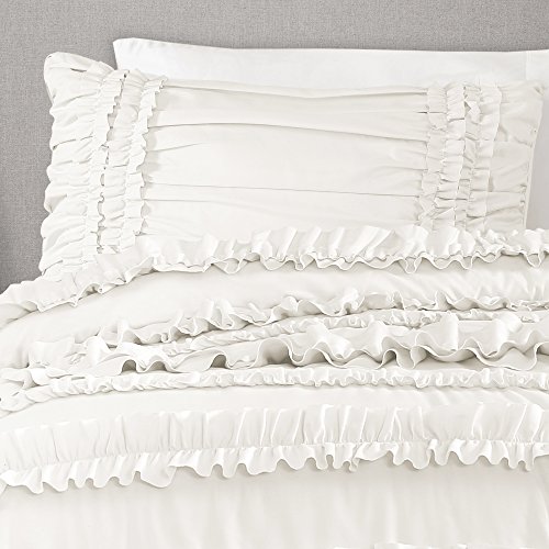 Image of Lush Decor Belle Comforter Twin XL Size 3 Piece Set White - Twin Dorm Bedding Set - White Comforter - Coquette Dorm Decor - College Essentials