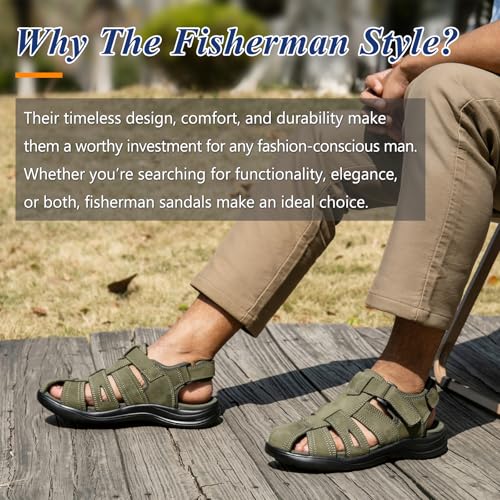 Image of Men's Sport Sandals Closed Toe Leather Hiking Athletic Walking Outdoor Beach Trail River Fishing Water Shoes Lightweight Comfortable Waterproof
