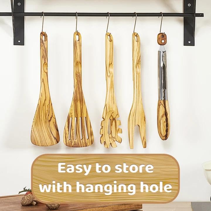 Edergoo Olive Wood Cooking Utensils Set, 5 PCS Wooden Spoons for Cooking Includes Stainles - image 6