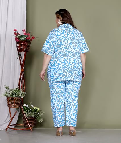 Image of Printed Shirt Style Cotton Night Suit for Women with Extra Plus Size