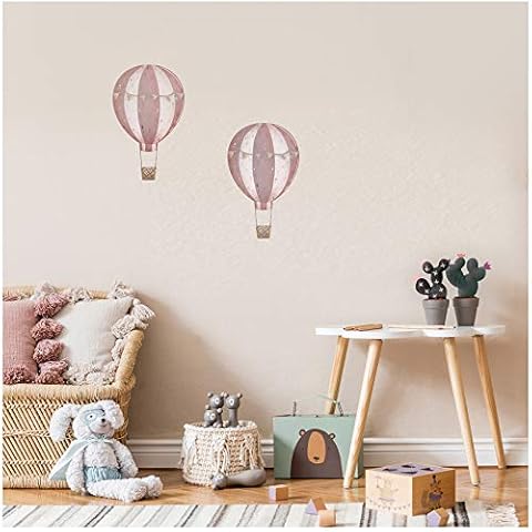 Set of 2 Hot Air Balloons Wall Stickers for Children's Room Baby Room Watercolour Balloon Y032 (Antique Pink) Cover