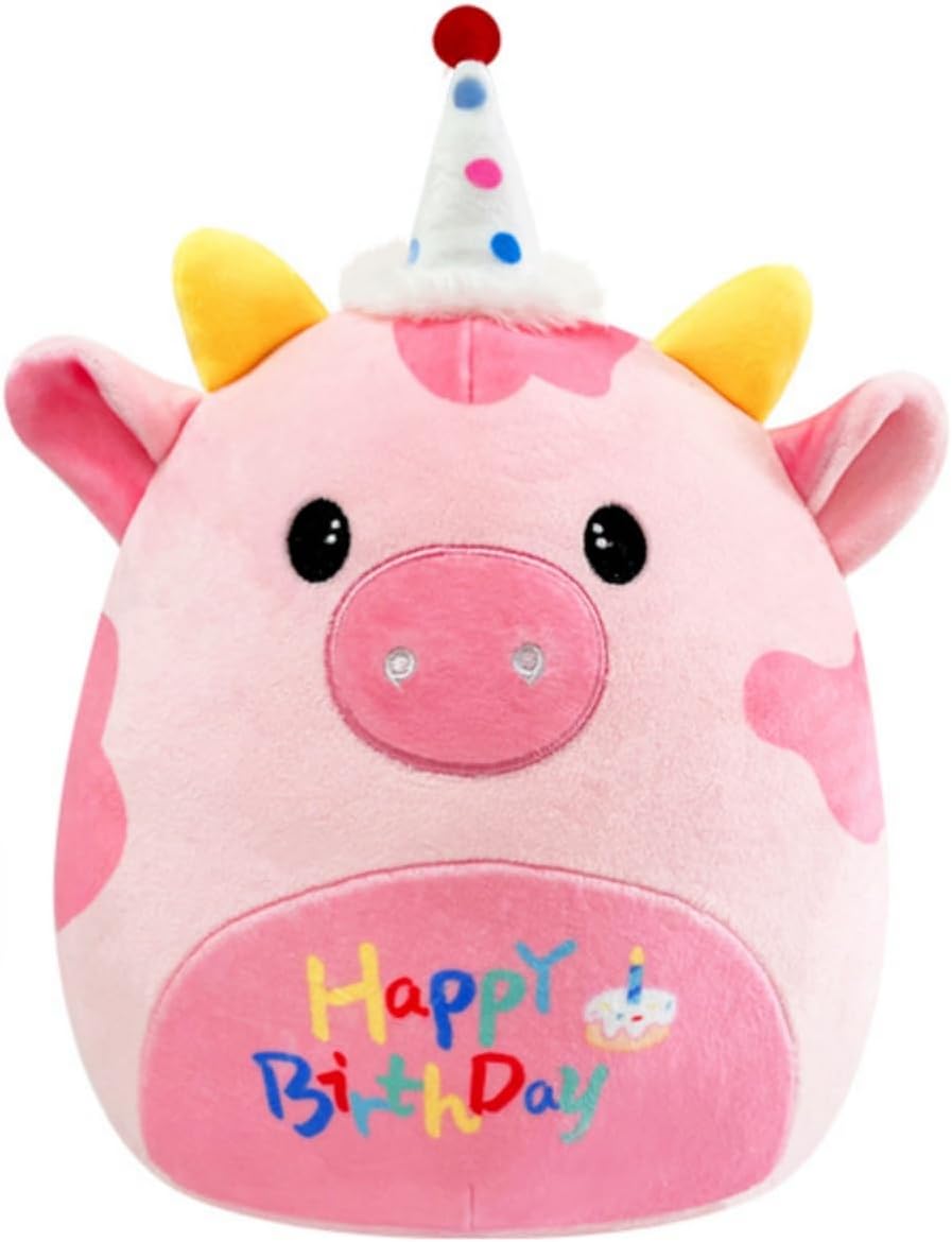 COSORO 20cm Happy Birthday Pink Unicorn Cow Soft Plush,8" Cute Squishy Cow Birthday Plush Pillow,Stuffed Animal Plushies Gift for Cuddly