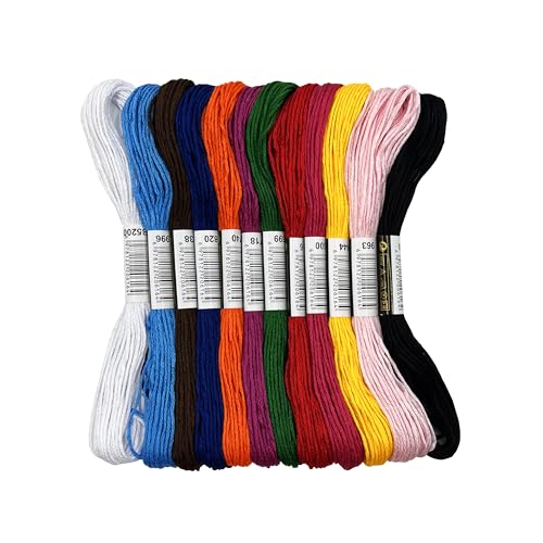 Image of 12 Colors Embroidery Thread Set with DMC Codes - 8m Each Skein, Premium Cotton Sewing Floss for Cross Stitch & Needlecraft