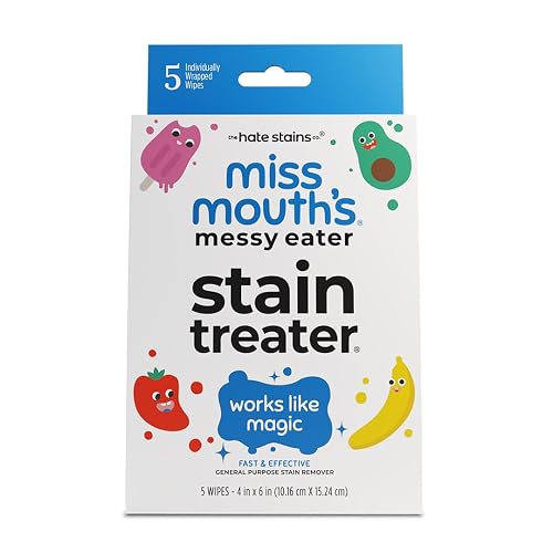 Miss Mouth's Messy Eater Stain Treater Wipes - 5 Pack Stain Remover - Newborn & Baby Essentials - No Dry Cleaning Food, Grease, Coffee Off Laundry, Underwear, Fabric