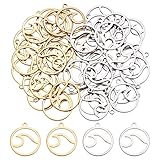 UNICRAFTALE About 40pcs Stainl Steel Ocean Wave Pendants 2 Colors Round Ring with Wave Pendants Hypoallergenic Metal Charm for DIY Jewelry Making 1mm Hole