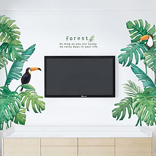 ROFARSO 45.7'' x 43.3'' Large Tropical Nature Green Leaves Toucan PVC Wall Stickers Removable PVC Wall Decals Art Decorations Decor for Bedroom Living Room Murals