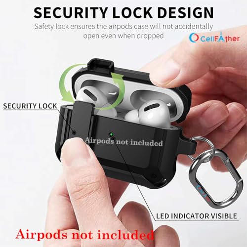 Image of CellFAther Case for AirPods Pro (2nd Generation /1st Generation), Full-Body Rugged Hard Shell Protective Case Cover with Keychain Designed for Apple AirPods Pro (2022 /2019), Black
