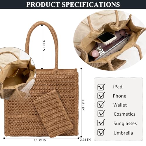 Bolso de playa tejido de paja para mujer miniatura 4