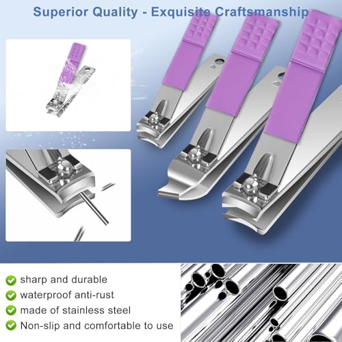 Image of Manicure kit for Women Personal Nail Care Kit, 30 in 1 Professional Stainless Steel fingernail and toenail Clippers,Pedicure Kit and Beauty Tools Portable Set with Luxurious Travel Case (Purple)