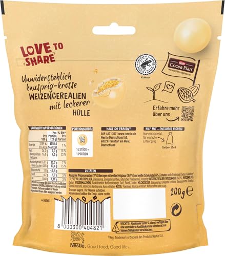 Nestlé CHOCO CROSSIES Crunchy Balls Weiß, Knusper-Kugeln aus krossen Weizencerealien umhüllt mit zartschmelzender weißer Schokolade, 1er Pack (1 x 200g)