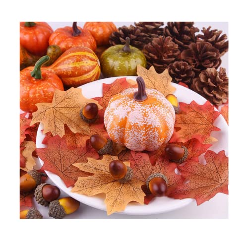 Juego de 86 calabazas artificiales para decoración de Halloween, mini calabazas, hojas de arce artificiales de otoño, conos de pino y esquejes de espuma para Halloween