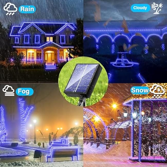 New Upgraded Solar Rope Lights Outdoor Waterproof 19 Modes 300 LED 105ft Solar String Lights with Remote Timing Dimmable Tube Light for Outside Pool Tree Patio Yard Christmas Decoration (300LED-Blue)
