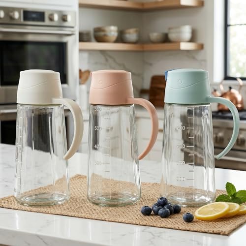 Image of MUAC Glass Oil and Vinegar Dispenser Bottle with Automatic Opening and Closing |Free Spot Measuring Oil Dispenser Bottle for Pouring Olive Oil, Vinegar, Soya Sauce, etc. (650 ml, Multicolor) | Automatic Opening and Closing
