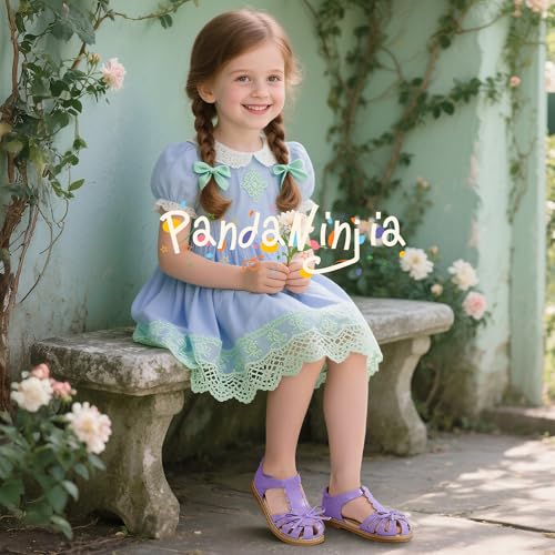 Image of PANDANINJIA Toddler Girls Sandals Closed Toe T-Strap Kids Dress Summer Flats Sandals Cute Bow Flower Girl Shoes