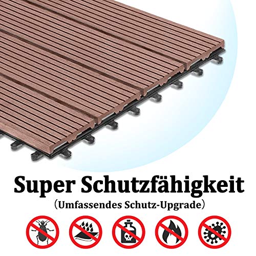 SUBTLETY 5 m² WPC terrastegels, 55 stuks, houtlook, balkontegels, 30 x 30 cm, kliktegelset met drainage rooster, kunststof tuintegels voor tuin, terras, balkon, vijver (type A, bruin) - Image 4
