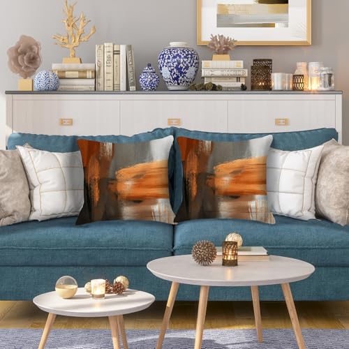 Housses de coussin abstraites rouille et gris 50x50 cm en velours salon - 7