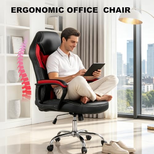 Image of Gaming Office Chair, PU & Mesh Design Computer Desk Chair Red