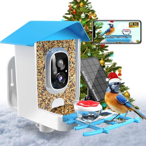 Smart Bird Feeder with Camera - 2K Live Stream, AI Species Recognition, Solar-Powered, Motion Alerts, Squirrel-Proof Weight-Sensor + Large Capacity, Weatherproof Design, Gift for Birds Lover