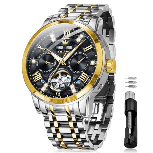 Image of OLEVS Automatic Watches for Men Self Winding Mechanical Skeleton Luxury Dress Stainless Steel Diamond Men Wrist Watches