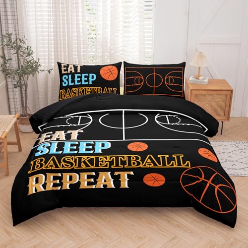 Image of Peopleareok Basketball Bedding Set Twin (68x86 Inch), 3D Printed Basketball Theme Comforter, Sport Bedding Set for Boys Kids, 2 Pieces Soft Microfiber Comforter Set for Boys with Pillowcase