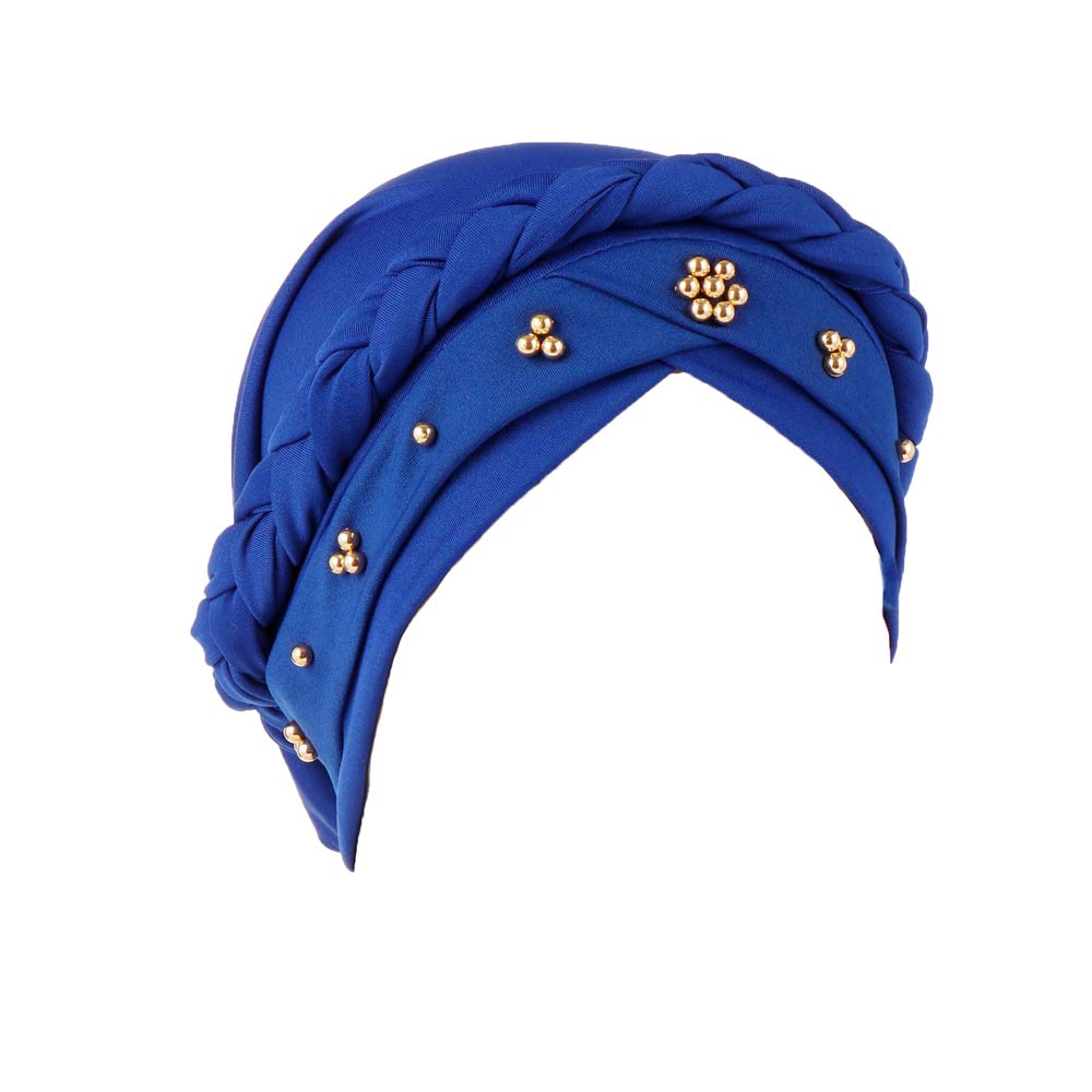 ZuoChen Chemo Cancer Turbans For Women Braid Beading Pearl Turban Cap Headwrap Head Scarf