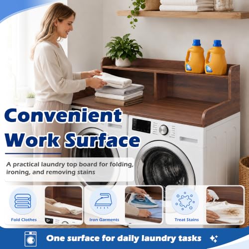 Image of Royxen Laundry Countertop with Storage Universal Fit, Washer and Dryer Countertop with Shelf, Laundry Room Storage, 2-Tier Shelf (Walnut)