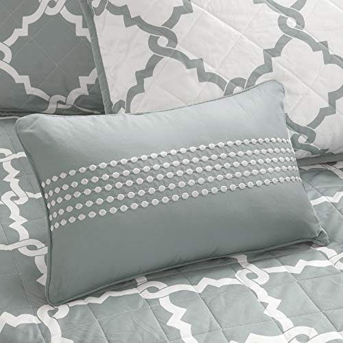 Madison Park Essentials Merritt Reversible Daybed Cover-Fretwork Print, Diamond Quilting All Season Cozy Bedding With Bedskirt, Matching Shams, Decorative Pillow, 75"X39", Grey 6 Piece #TOP4
