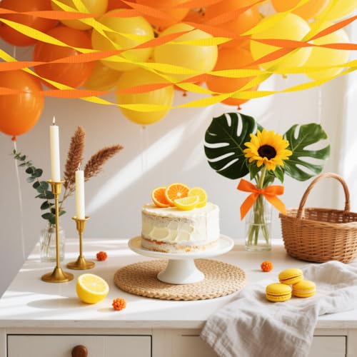 Image of 4 Crepe Paper Streamers Rolls, 328ft Pack of Yellow and Orange Crepe Paper for Birthday Wedding Baby Shower Sunflower Theme Party Decoration (1.8 inch x 82 ft /Roll)
