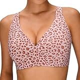 Seamless Jelly Bra,Full Cup Leopard Print Bra Comfort Sleep Jelly Push Up Bra Seamless No Under Wireless Bras for Women Uk Everyday T shirt Bras (UK, Alpha, L, Regular, Regular, Leopard-print pink)