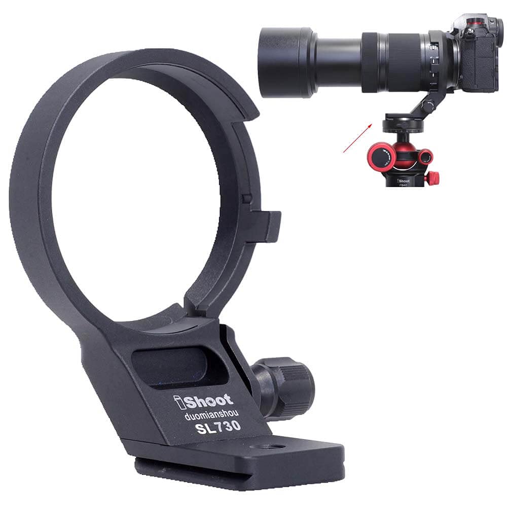 iShoot Objektivkragen Stativhalterungsring kompatibel mit Panasonic Lumix S 70-300 f/4.5-5.6 Makro OIS, Objektivstützhalterung unten ist Arca-Swiss Fit Kamera Schnellwechselplatte für Arca Fit Klemme