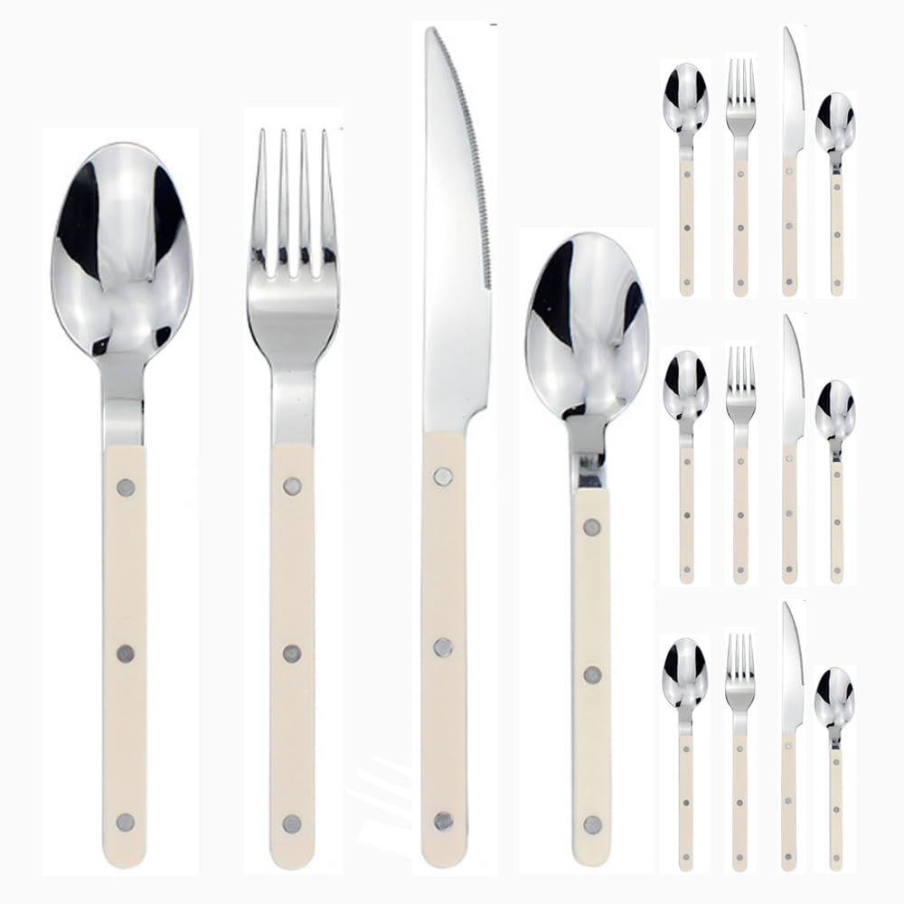 Ensemble de couverts anti-rouille avec manche transparent solide