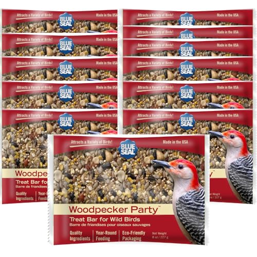 Blue Seal Woodpecker Suet Treat Bars for Wild Birds - No Mess Suet Feed Food for Woodpeckers Cardinals Sparrows & More - 8 oz Bird Seed Cakes (Pack of 12)