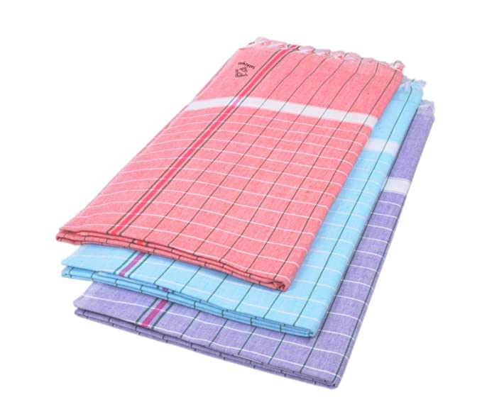 AYUS Cotton Bath Towel 480 GSM (Set of 3, Lavender, Red, Sky, Blue 75 cm X 150 cm)