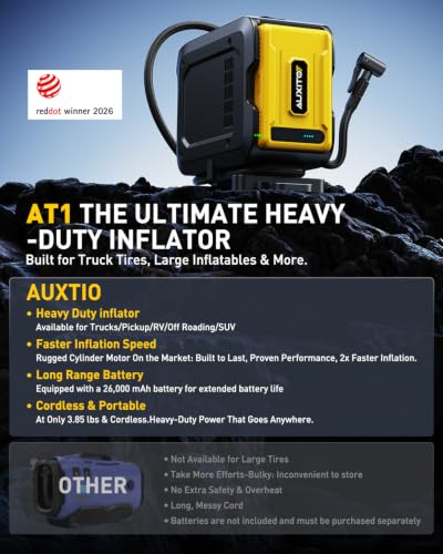 Image of AUXITO 26000mAh Heavy Duty Tire Inflator, Portable Air Compressor 150PSI for Car Tires - Built-in Power Station & 65W Fast Charging - Emergency Air Pump for Truck, F-150, Off-Road, RV Camping