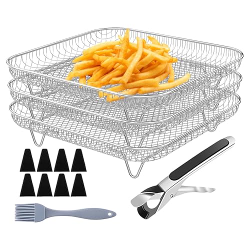 Air Fryer Rack Square | 8 Inches Air Fryer Grill Tray,Non-Stick Stainless Square Stackable Drying Basket Set for Vegetable Bacon Meat Toast Baking Grilling