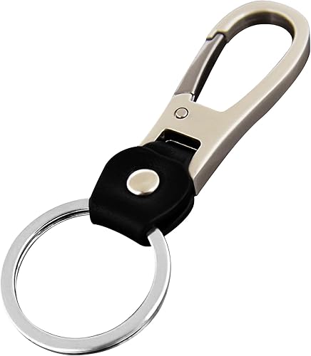 Llavero de cuero con clip para cinturón, mosquetón de cuero con llavero extraíble de acero inoxidable antipérdida