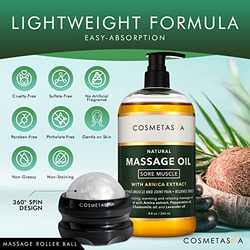 Cosmetasa-Sore-Muscle-Massage-Oil-with-Massage-Ball-Roller-Soothes-Muscle-and-Joint-Pain-with-Arnica-Extract-Peppermint-Chamomile-and-Lavender-Oil